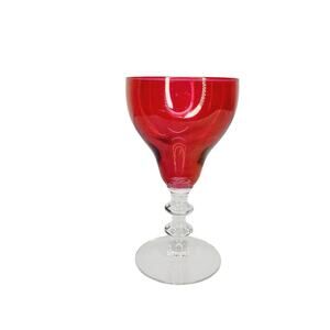 Vintage 1940s Cranberry Champagne Coupe Glass Ruby Red Clear Stem Barware